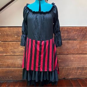 Women’s Sexy Gothic Renaissance Pirate Costume w/ Striped Tie-Up Tiered Skirt